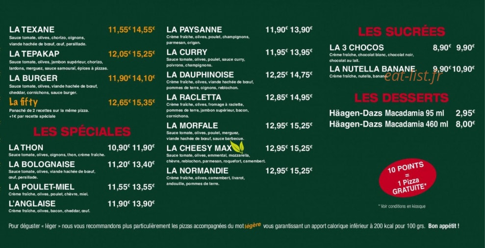 Le Kiosque à Pizzas — carte page 2