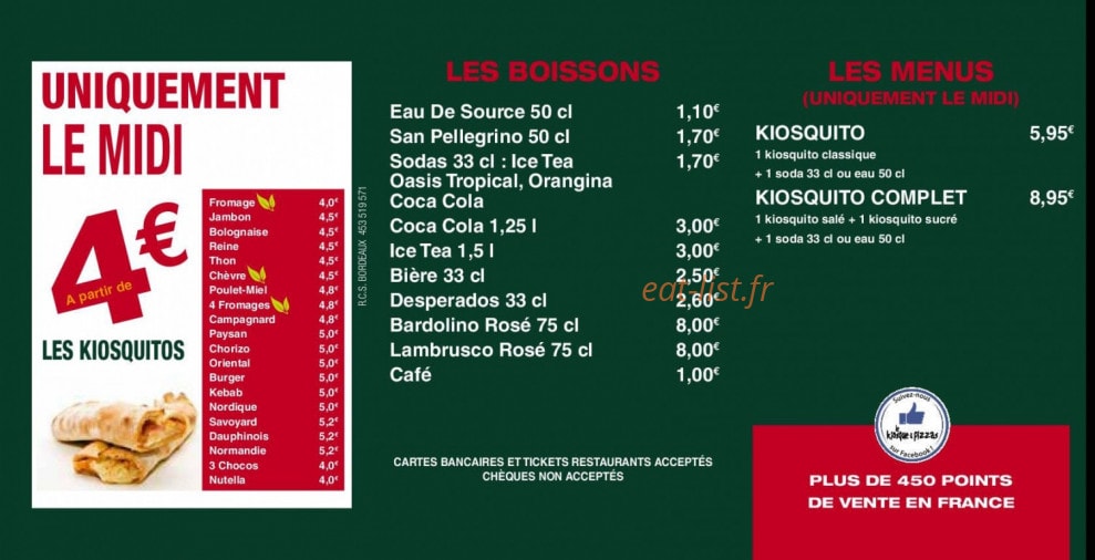 Le Kiosque à Pizzas — carte page 3