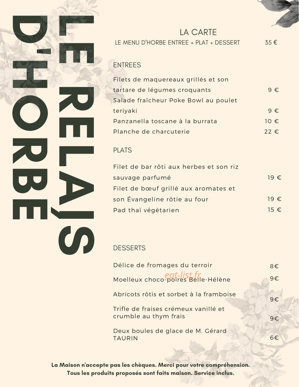 Le Relais d'Horbé — carte page 1