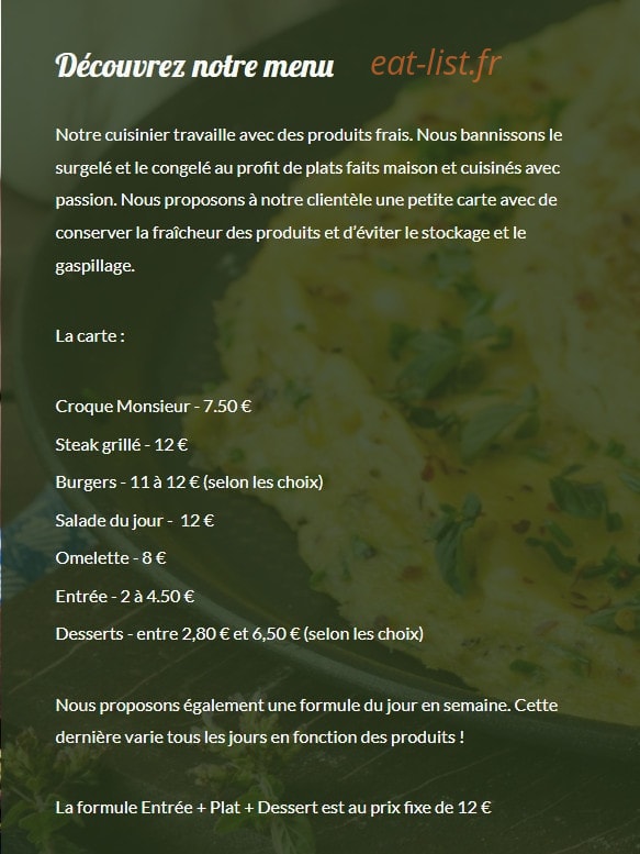 Bar des Promenades — carte page 1