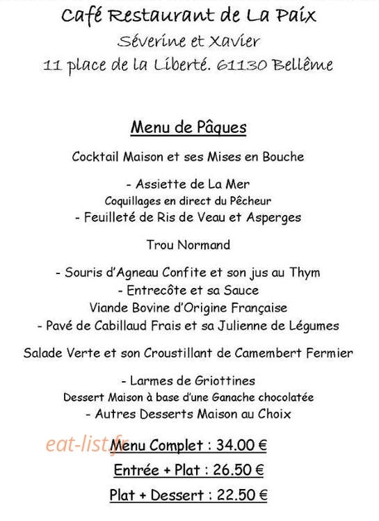 Restaurant de La Paix — carte page 1