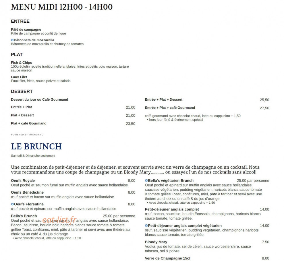 Bella's Tea Room — carte page 2