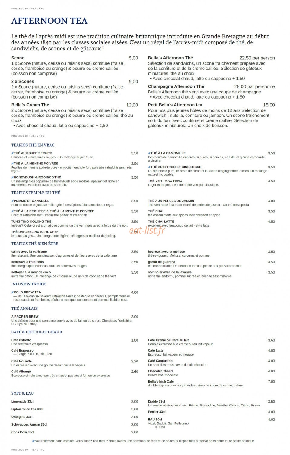 Bella's Tea Room — carte page 3