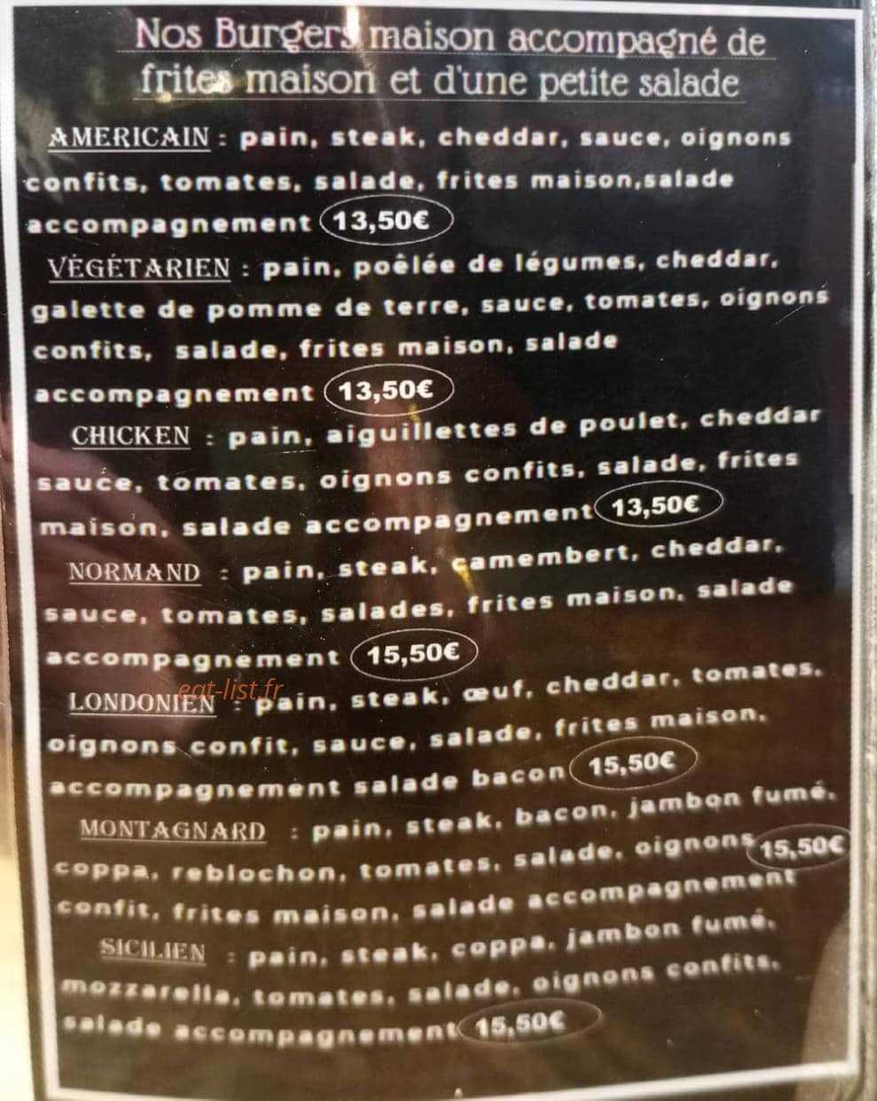 Burger Street & Grill — carte page 1