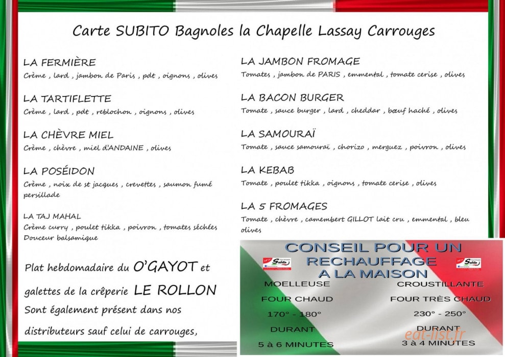 Subito Pizza — carte page 1