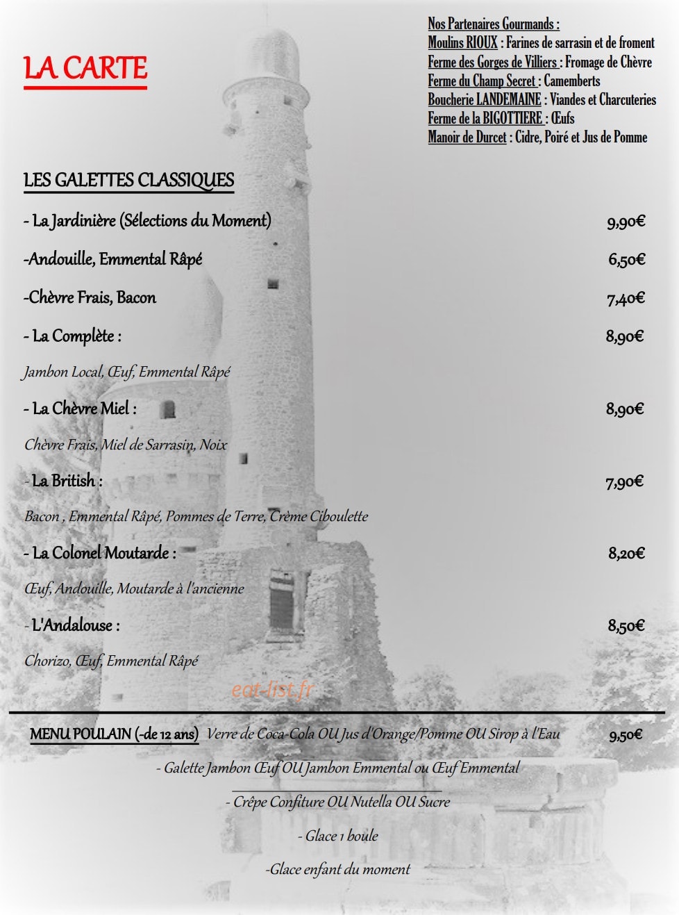 Carte et menu de Crêperie de Bonvouloir à Juvigny Val d'Andaine — Les galettes classiques