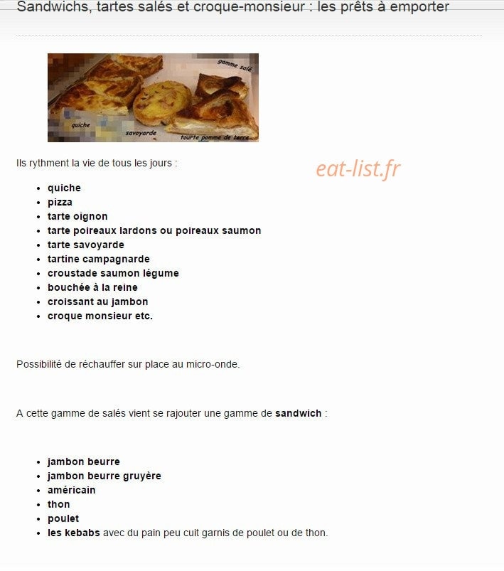 Carte et menu de Boulangerie Beaudet à Rives-d’Andaine — Les sandwiches , tartes salés et croque-monsieur
