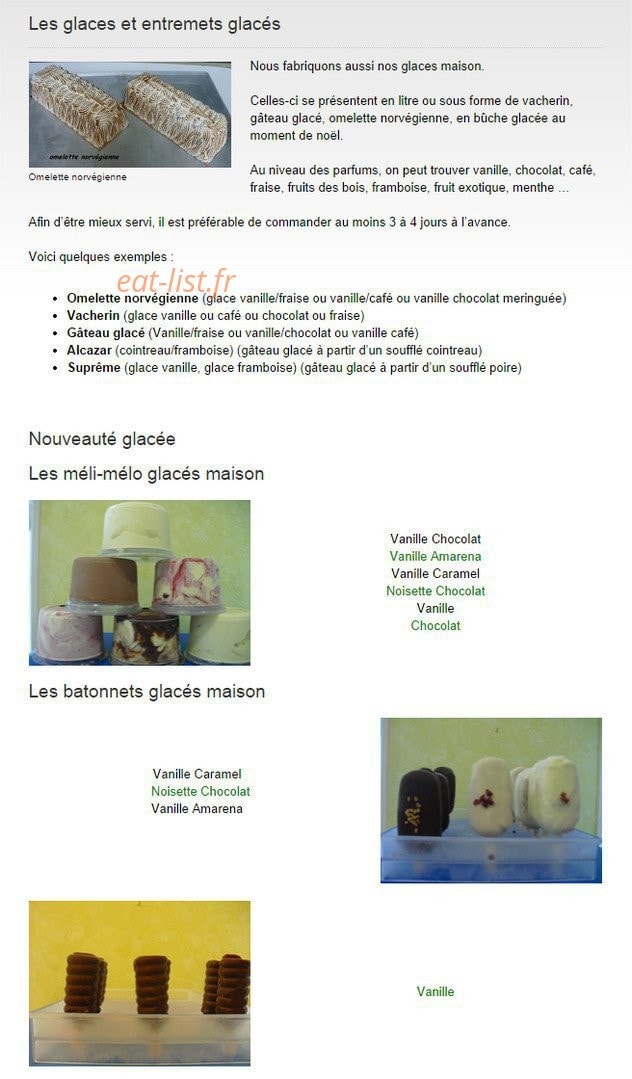 Carte et menu de Boulangerie Beaudet à Rives-d’Andaine — Les glaces