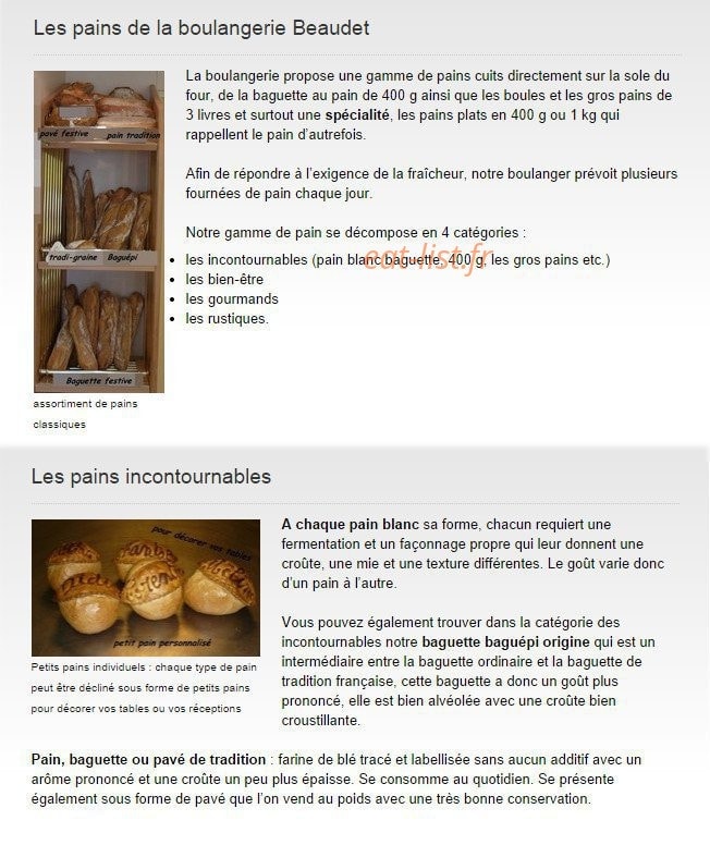 Carte et menu de Boulangerie Beaudet à Rives-d’Andaine — Les pains de la boulangerie et pains incontournables