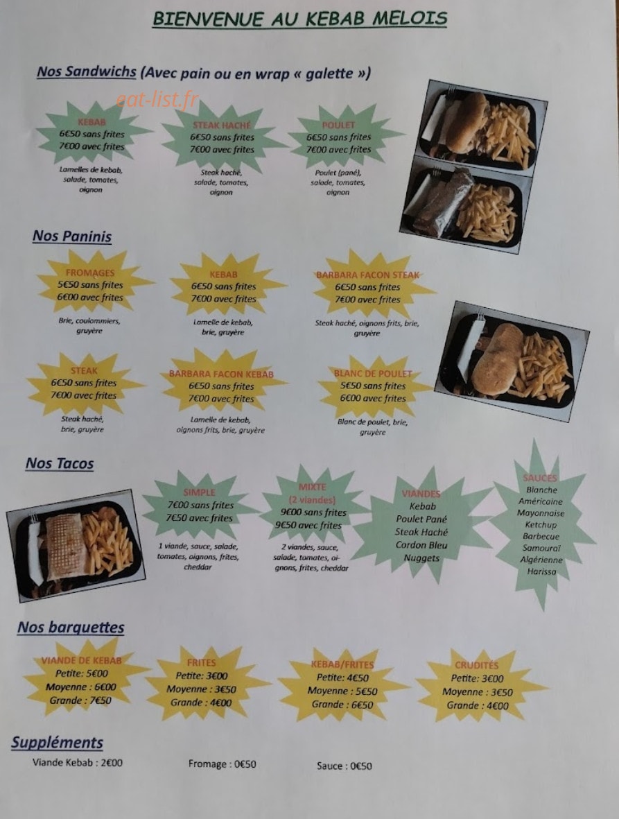 Kebab Melois — carte page 1