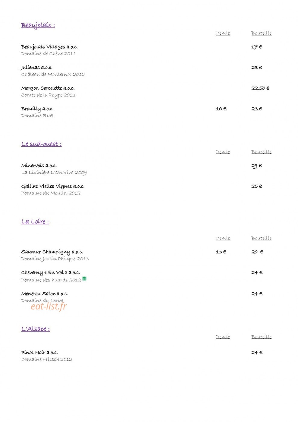 Restaurant De France — carte page 2
