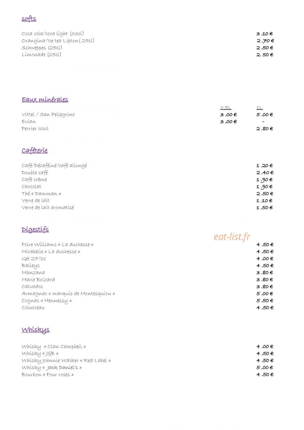 Restaurant De France — carte page 7