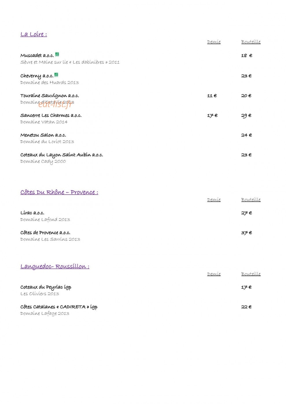 Restaurant De France — carte page 5