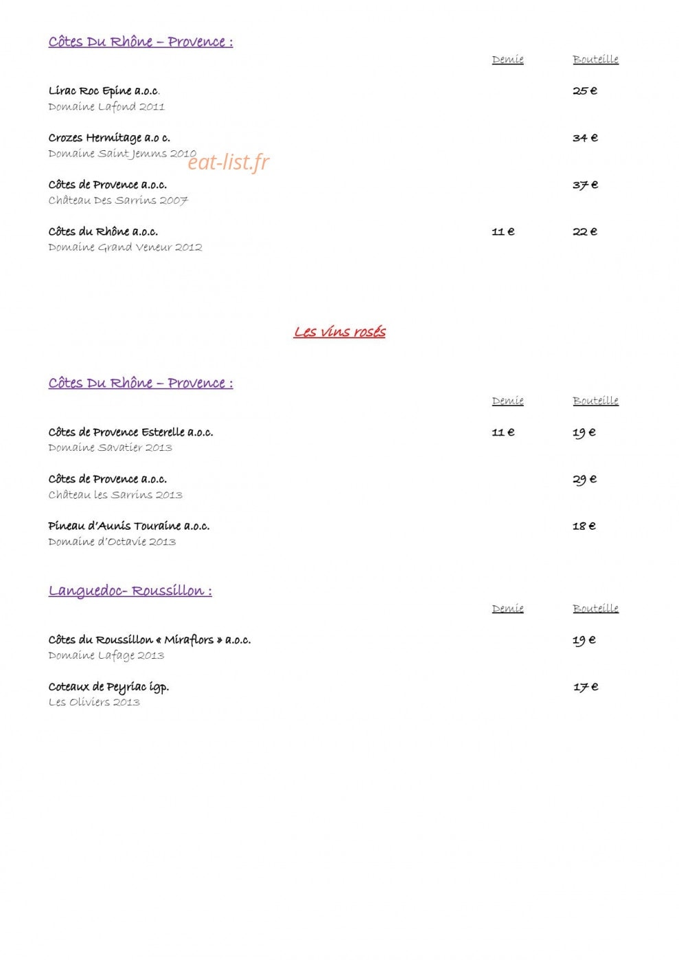 Restaurant De France — carte page 3