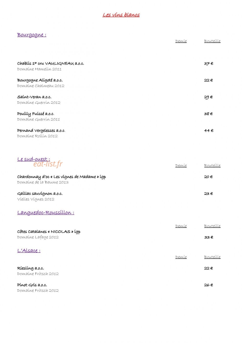 Restaurant De France — carte page 4
