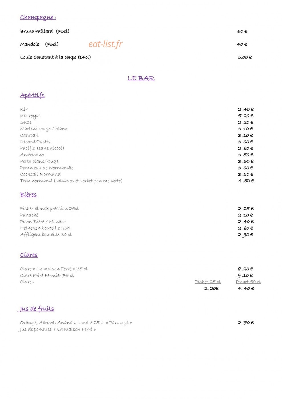 Restaurant De France — carte page 6