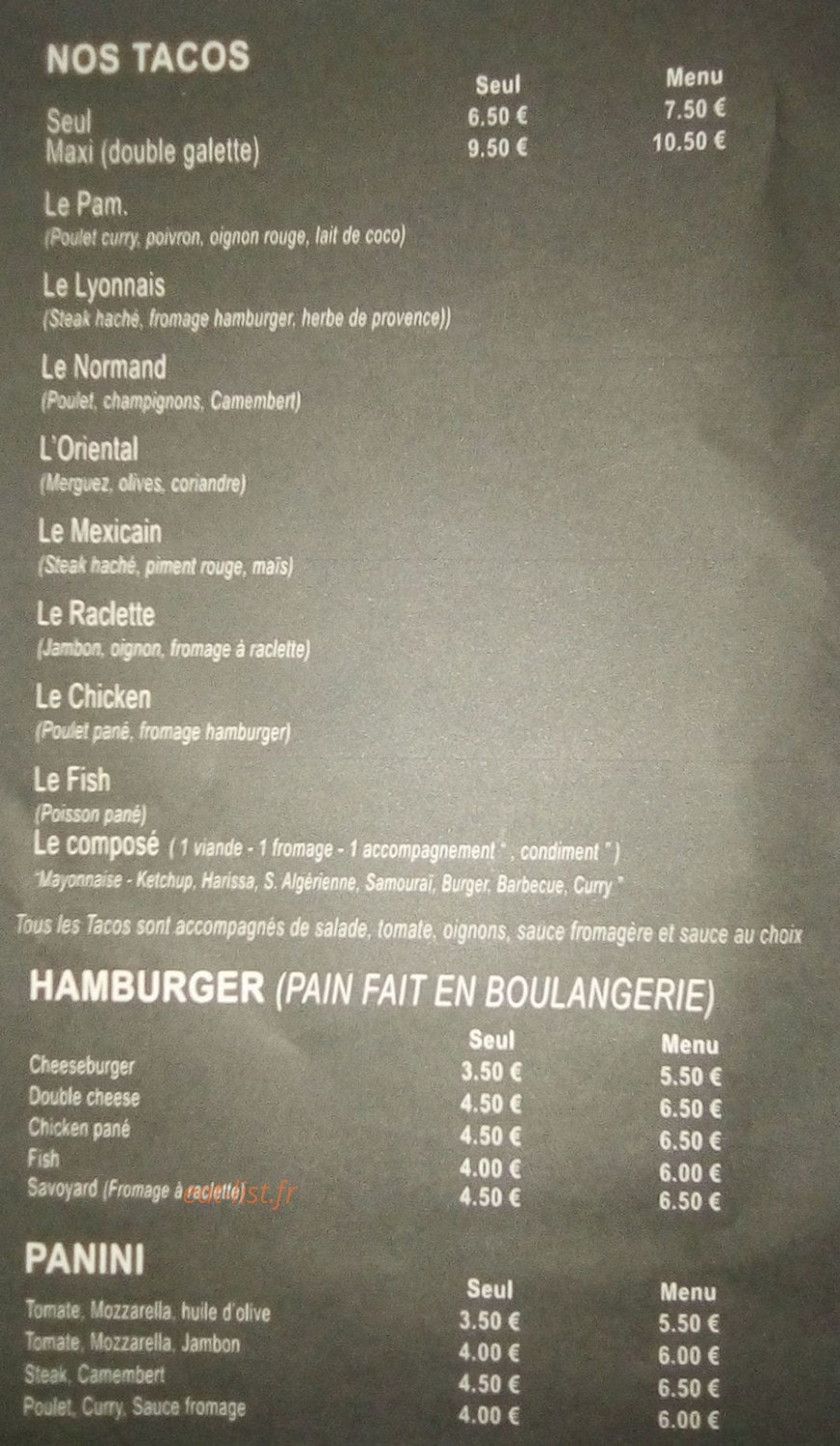 Pam Tacos — carte page 1