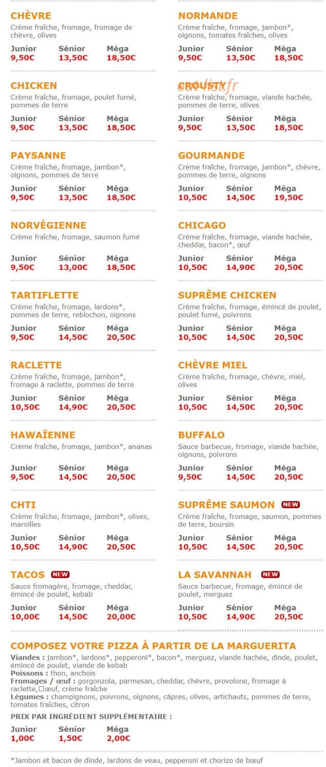 Pizza Crousty — carte page 2