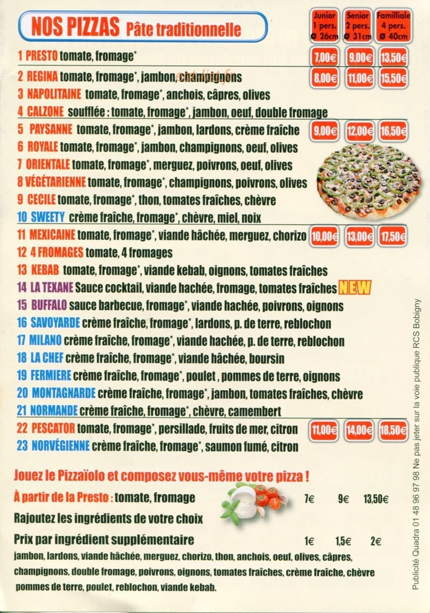 Pizza Presto — carte page 2