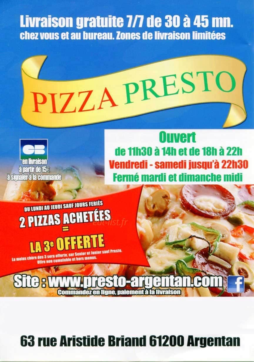 Pizza Presto — carte page 1