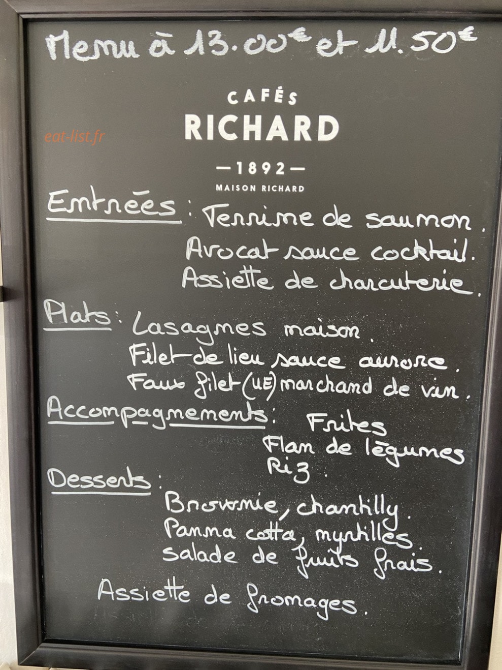 Brasserie du centre — carte page 1