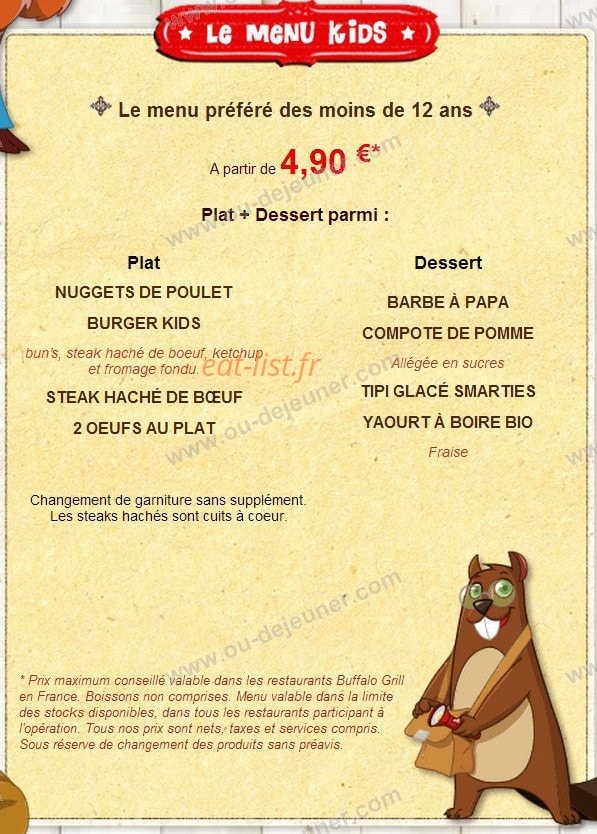 Buffalo Grill — carte page 12