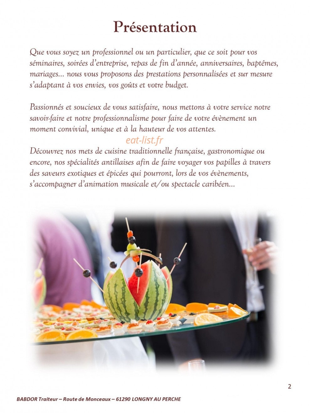Babdor Traiteur — carte page 2