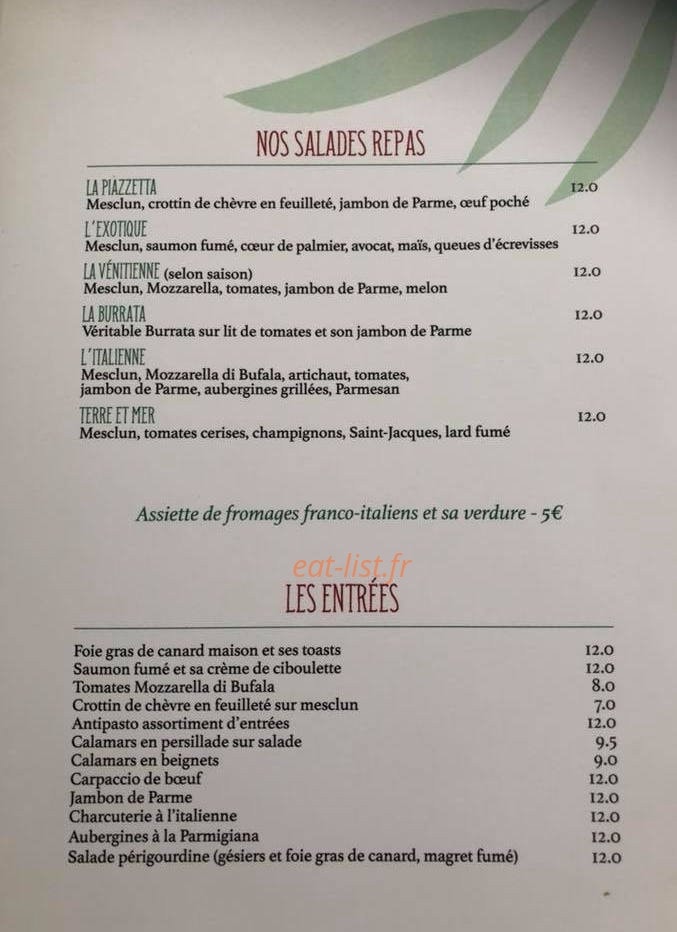 La Piazzetta — carte page 1