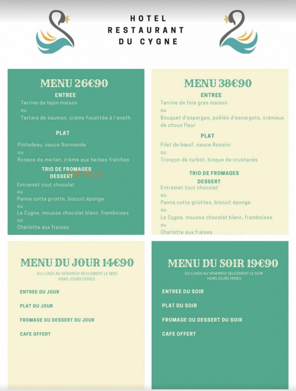 Restaurant du Cygne — carte page 1