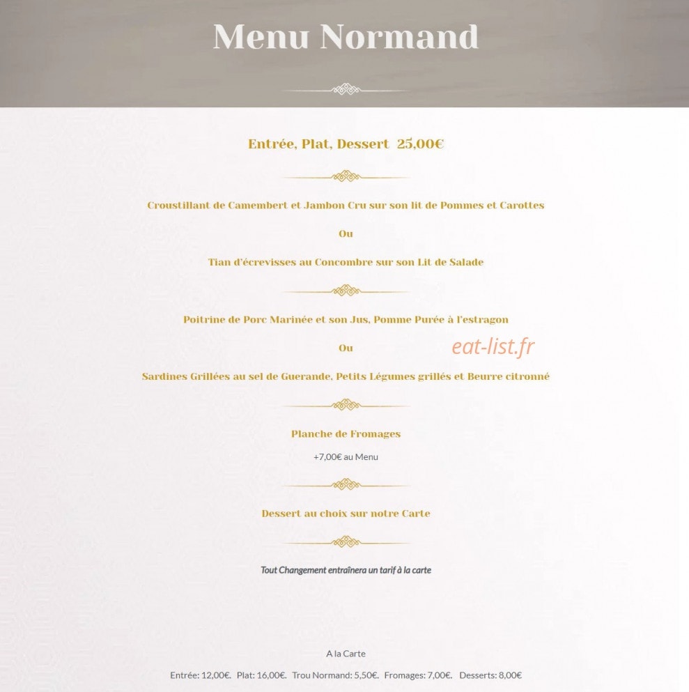 Carte et menu de Auberge Saint Michel Saint Michel Tuboeuf à Saint Michel Tuboeuf — Le menu normand
