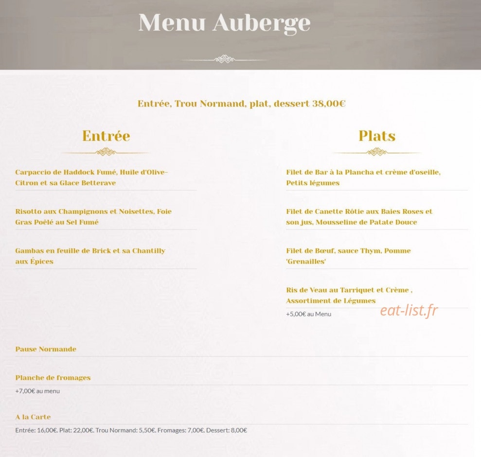 Carte et menu de Auberge Saint Michel Saint Michel Tuboeuf à Saint Michel Tuboeuf — Le menu auberge
