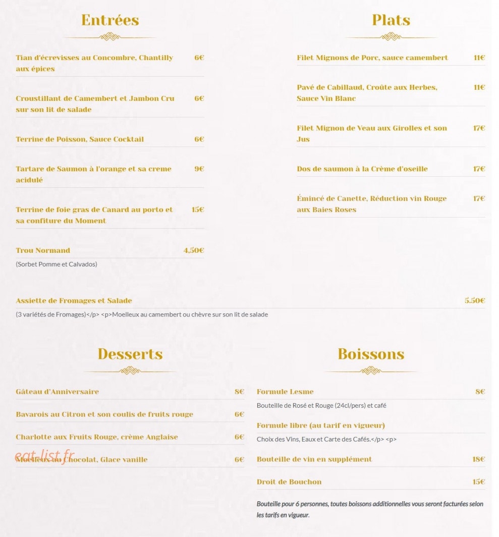 Carte et menu de Auberge Saint Michel Saint Michel Tuboeuf à Saint Michel Tuboeuf — Le menu groupe suite