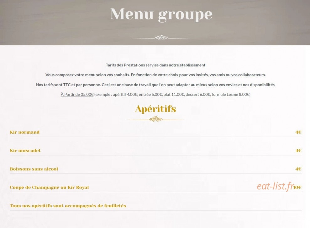 Carte et menu de Auberge Saint Michel Saint Michel Tuboeuf à Saint Michel Tuboeuf — Le menu groupe