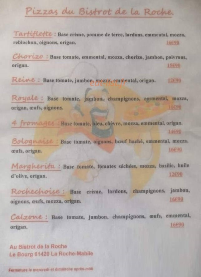 Au Bistrot De La Roche — carte page 1