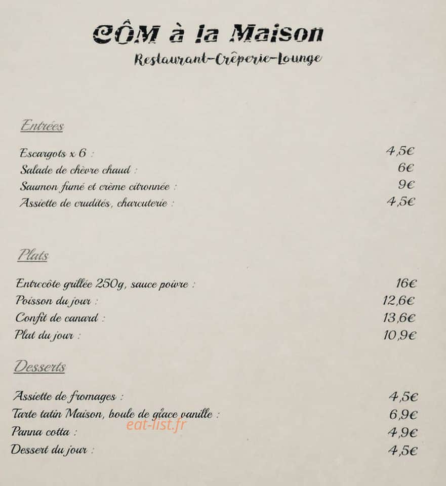 Côm à la Maison — carte page 1