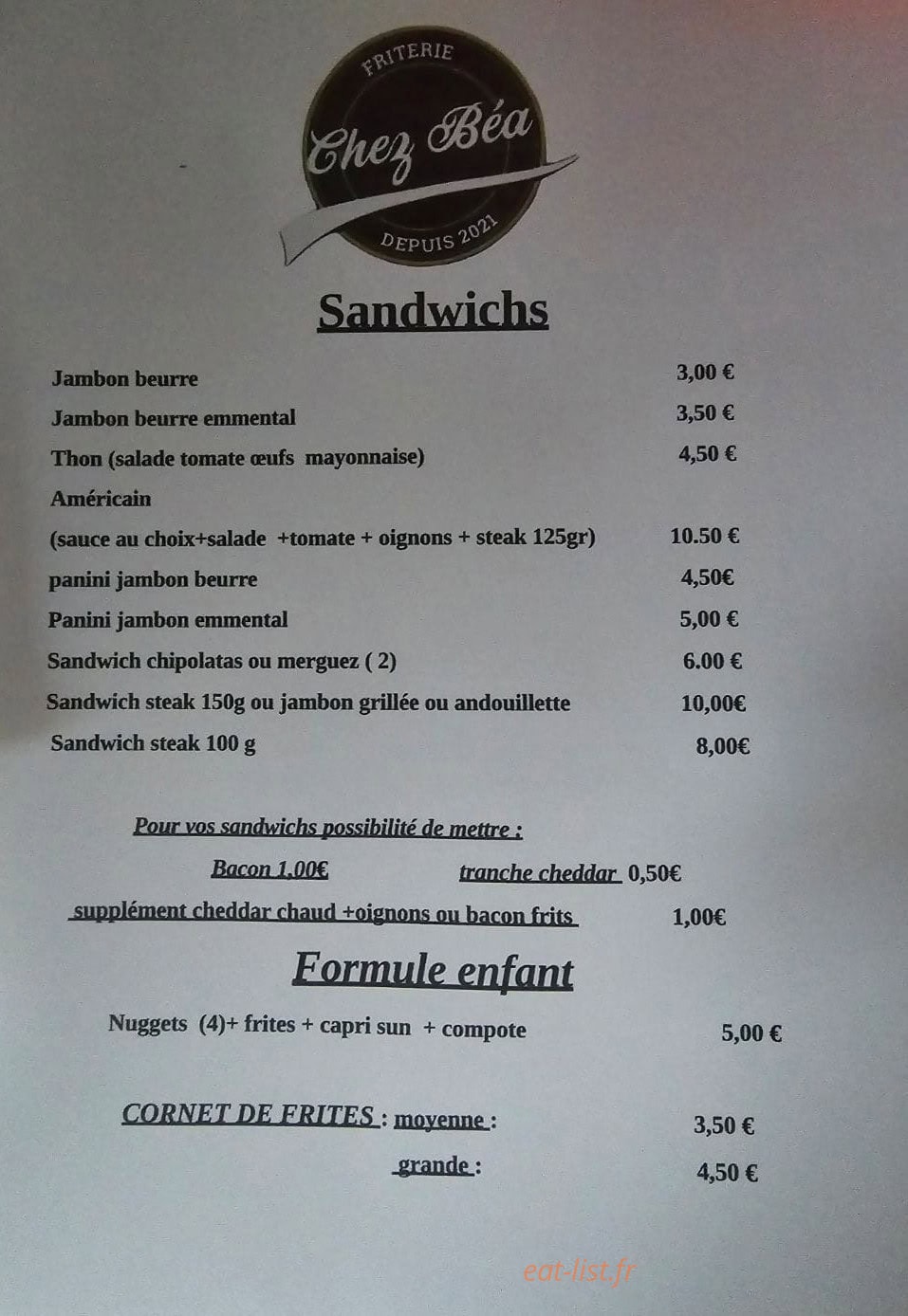 Chez Béa — carte page 2