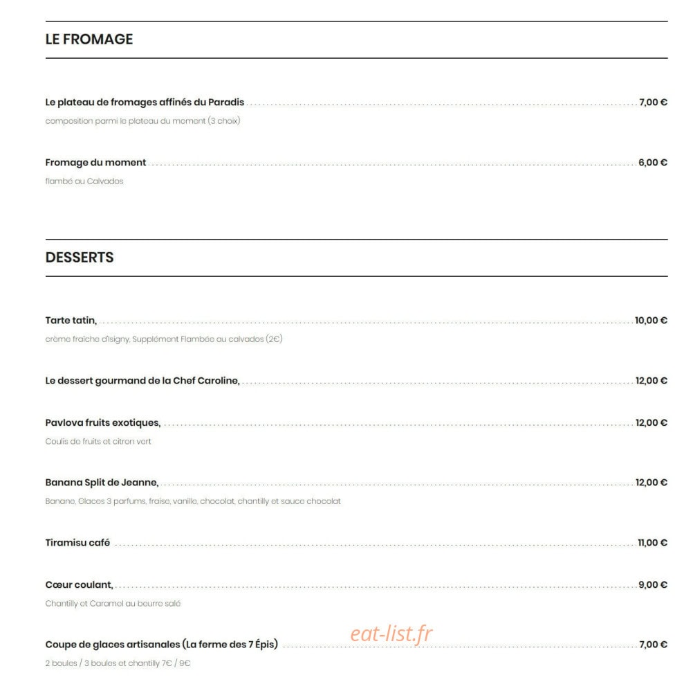 Le Comptoir du Paradis — carte page 4