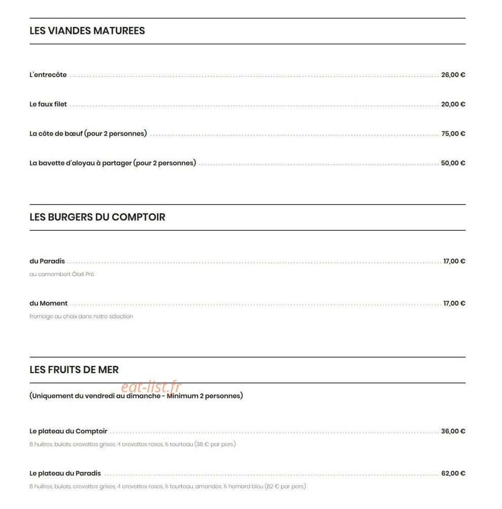 Le Comptoir du Paradis — carte page 3