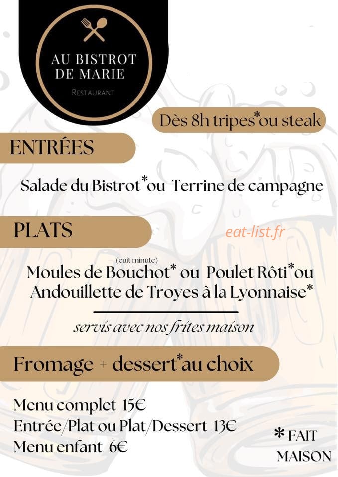 Au Bistrot de Marie — carte page 1