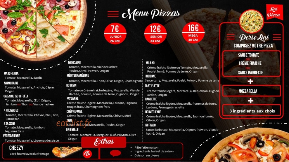 Lini pizza — carte page 1