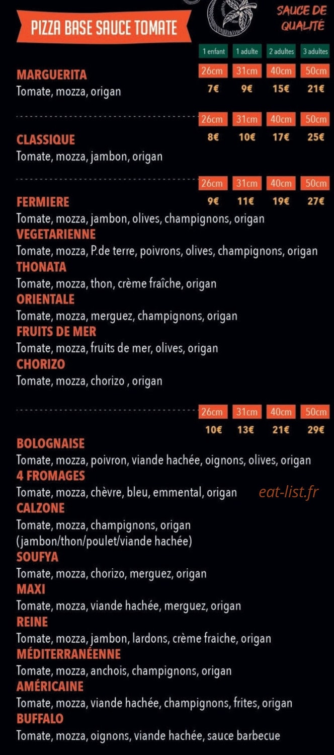 Pizza Land — carte page 1