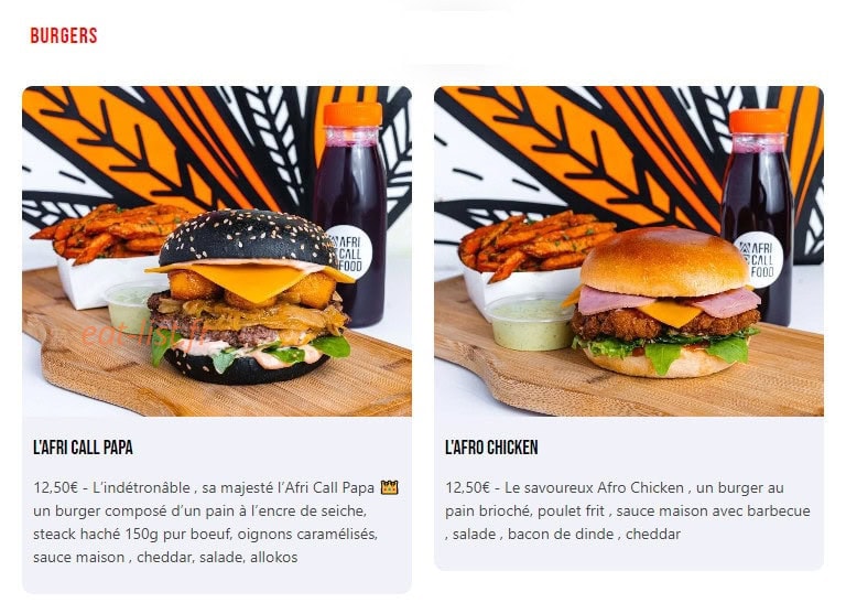 Afri Call Food — carte page 4