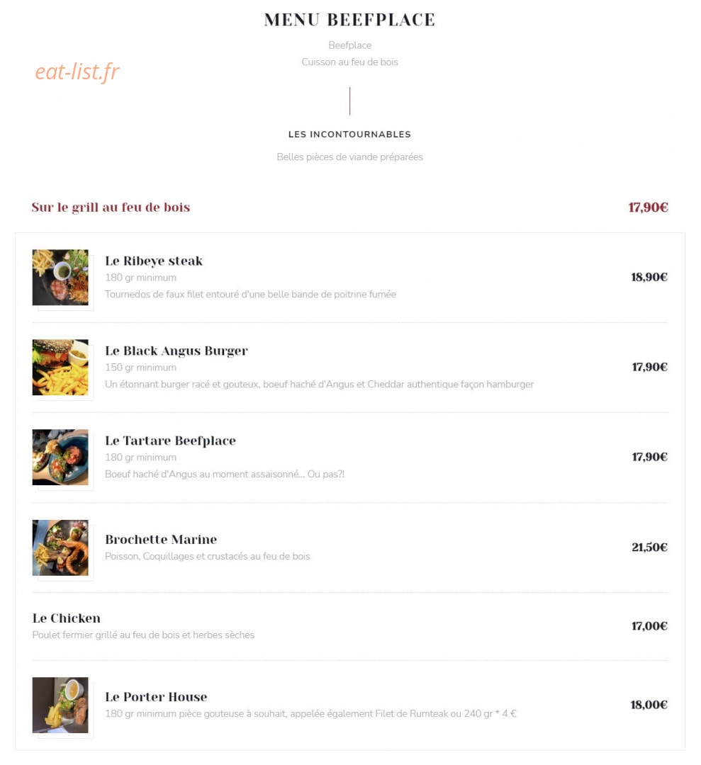 Beefplace — carte page 1