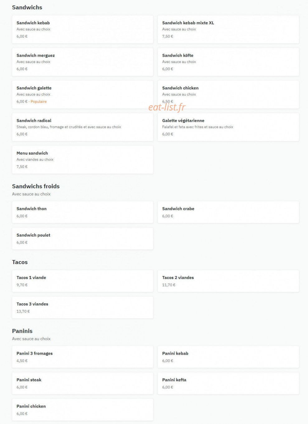 Euro Kebab — carte page 3