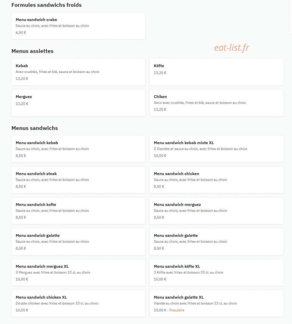 Euro Kebab — carte page 1