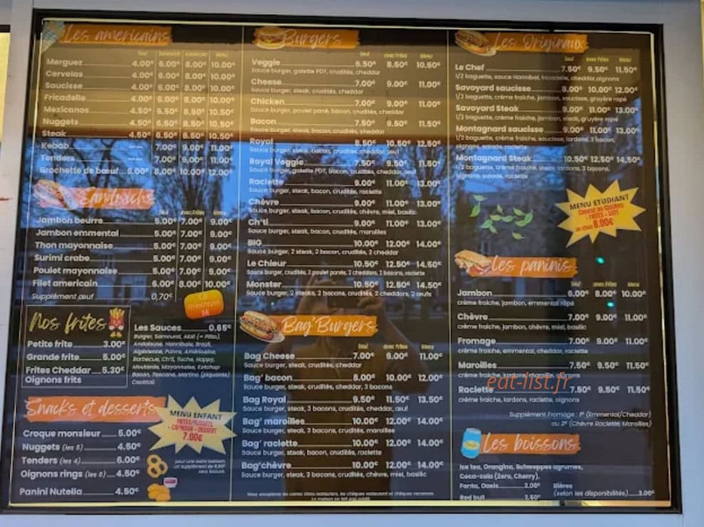 Carte et menu de La Friterie du Rietz à Arras — La carte