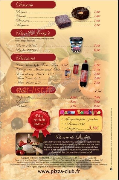 Pizza Club — carte page 3