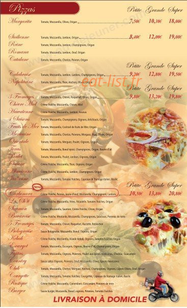 Pizza Club — carte page 1