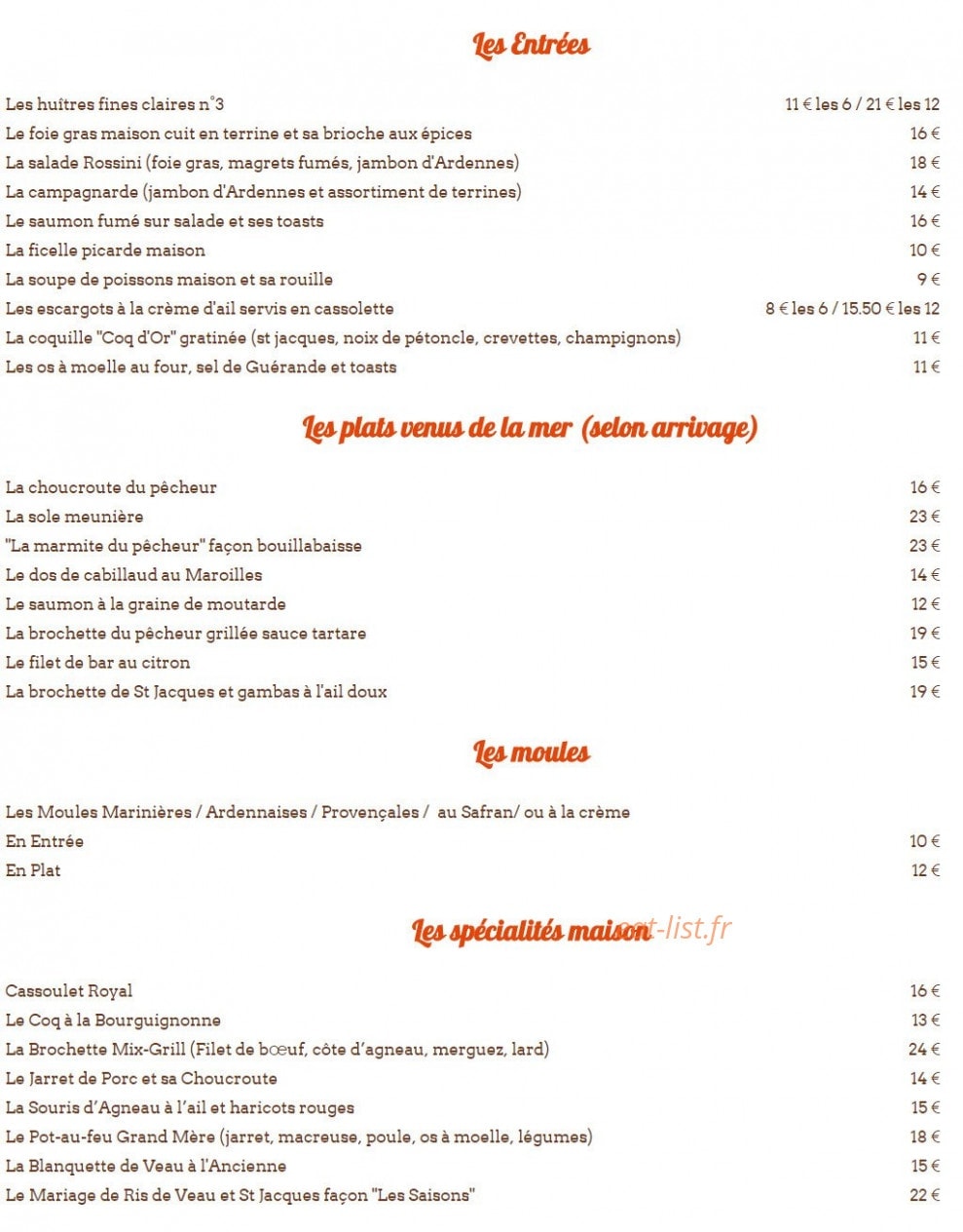 Au Coq d’Or — carte page 1
