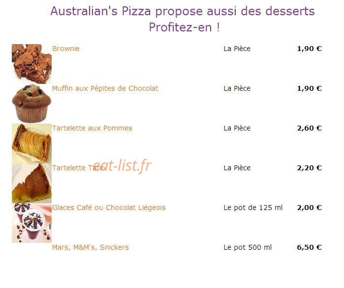 Australian's Pizza — carte page 4